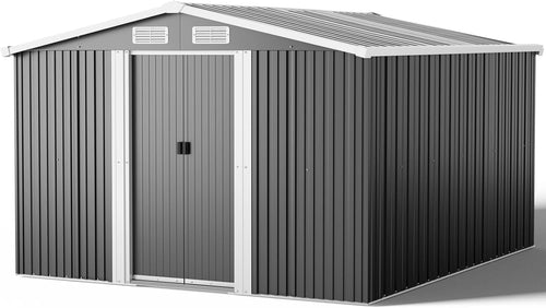Lockable 10x8 FT Metal Garden Shed with Base Outdoor Storage & Roof