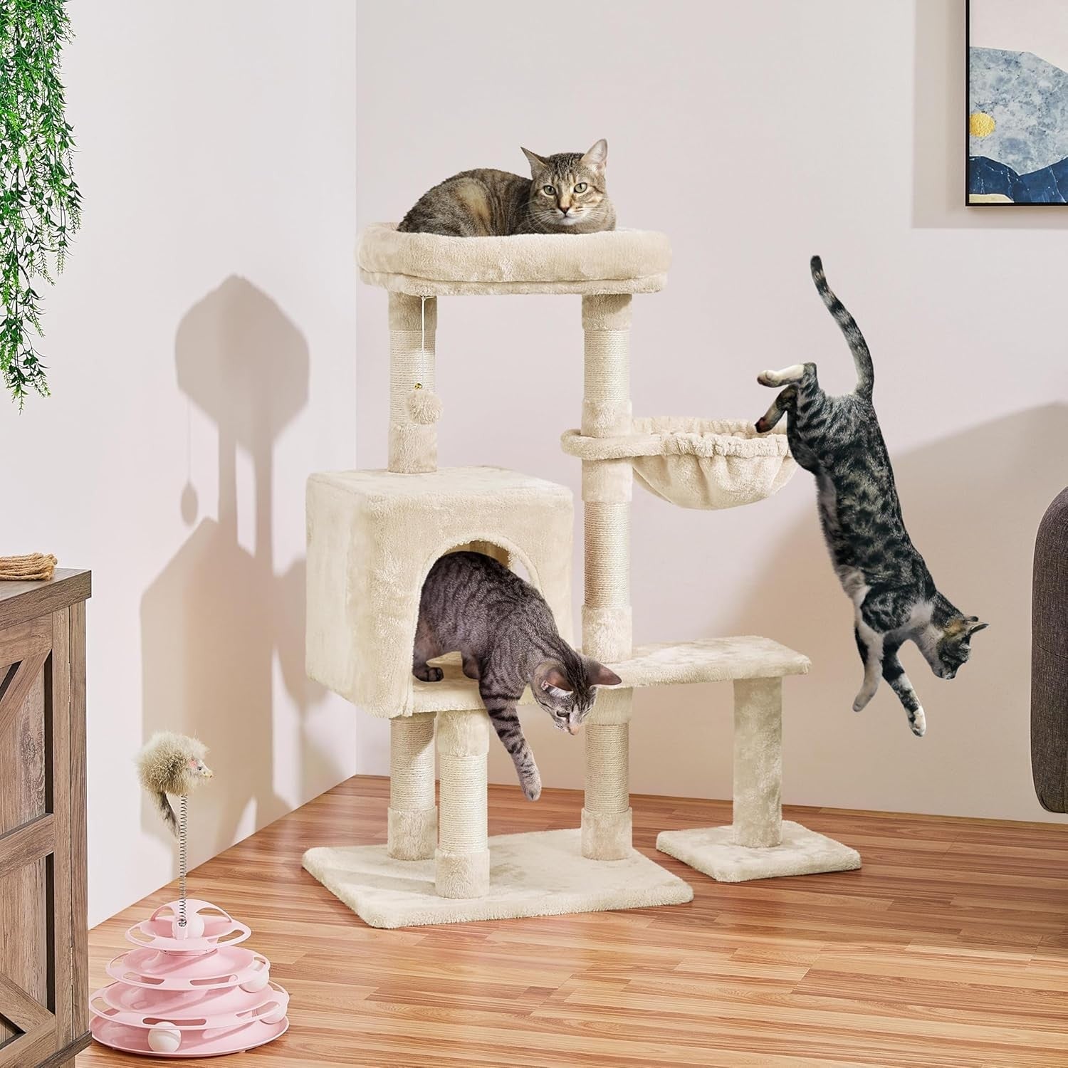 Cat Tree Tower 96cm With Large Perch Condo Scratching Posts Cats