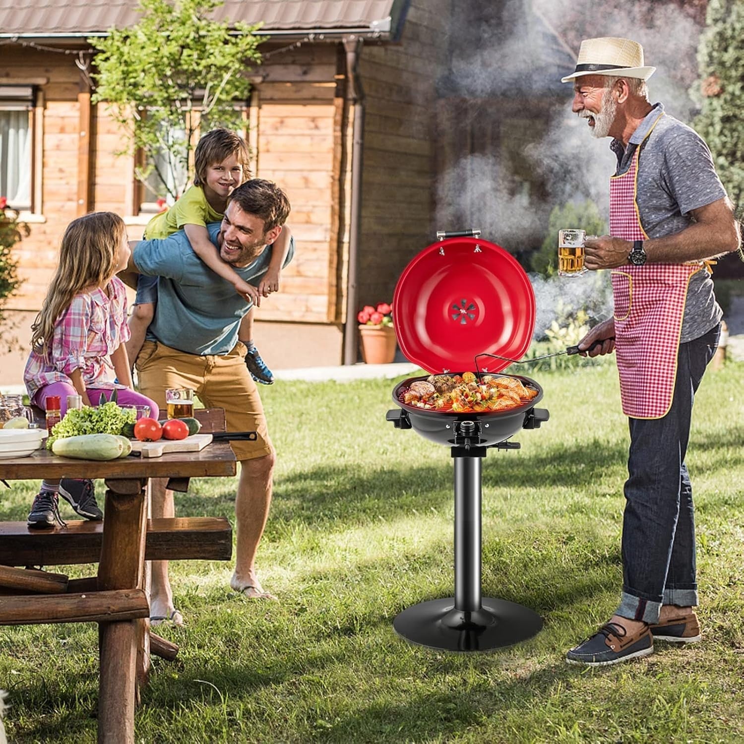 Portable Electric BBQ Grill 1600W with Stand & Lid | Adjustable Temp