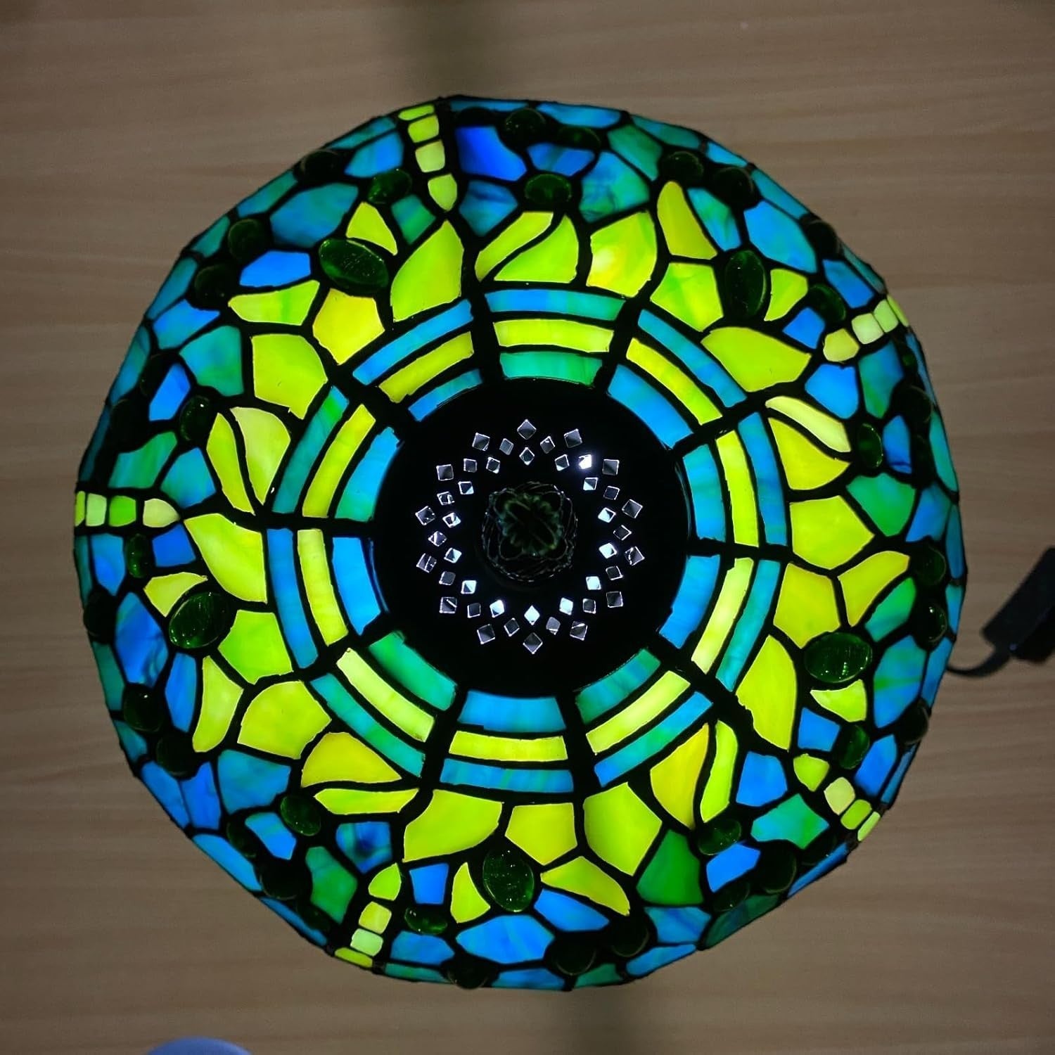 Tiffany Style Table Lamp Green Dragonfly Stained Glass 42cm E27