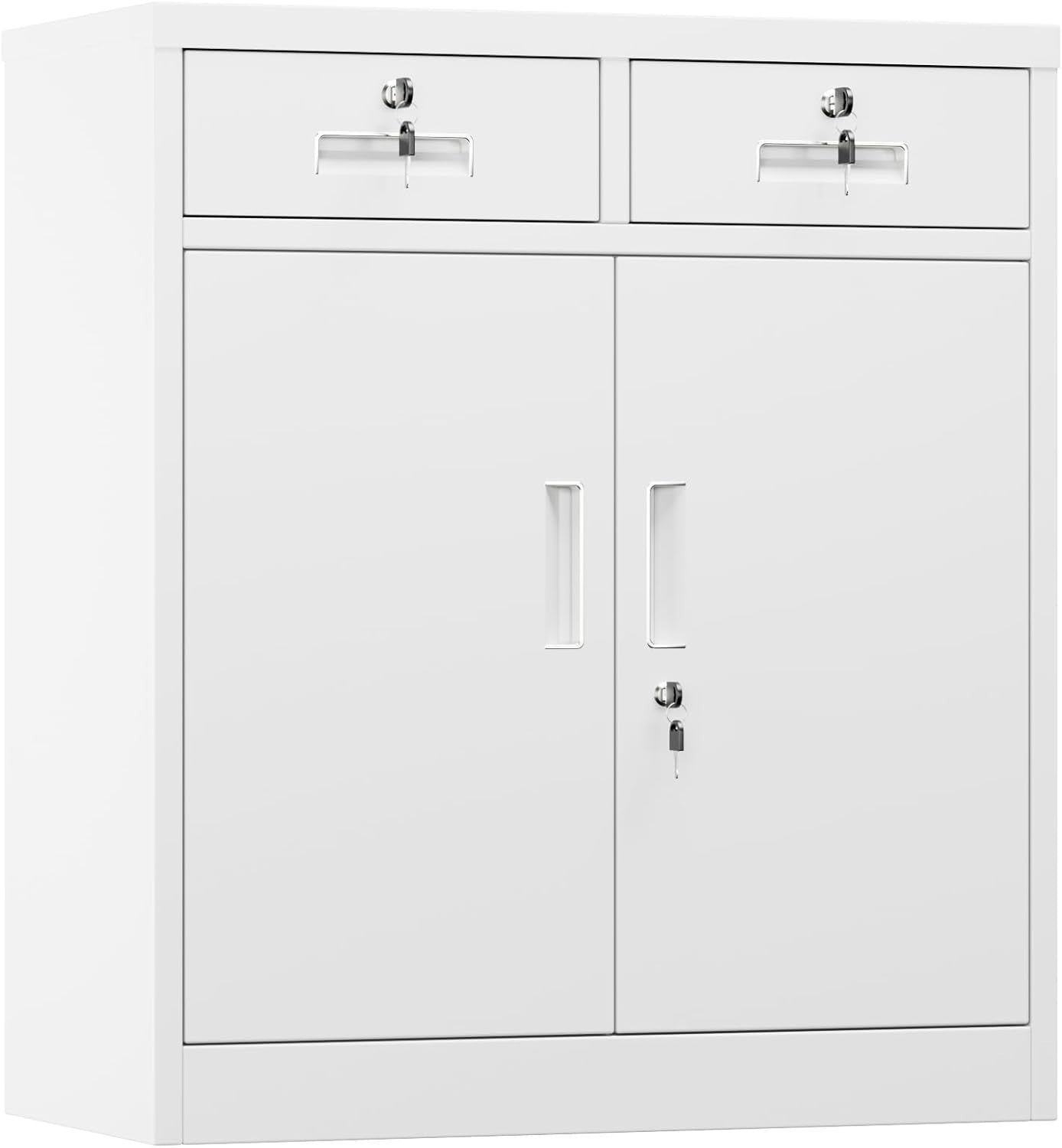 Lockable Metal Storage Cabinet 2 Doors 2 Drawers Adjustable Shelves 92x80x40cm