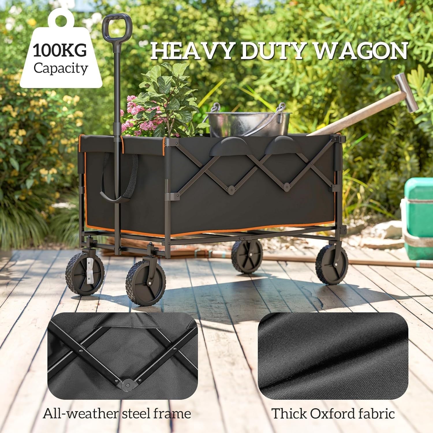 160L Folding Festival Trolley 100kg Heavy Duty Wagon w/ Tailgate & Bag