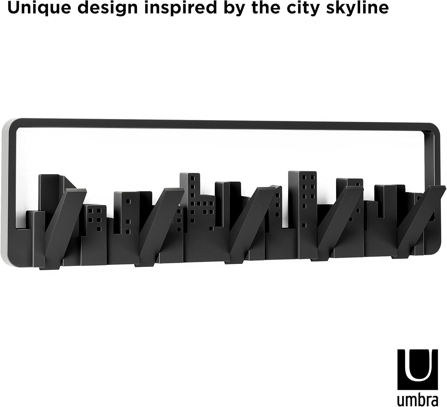 Modern Wall Mounted Coat Rack Black 5 Retractable Hooks