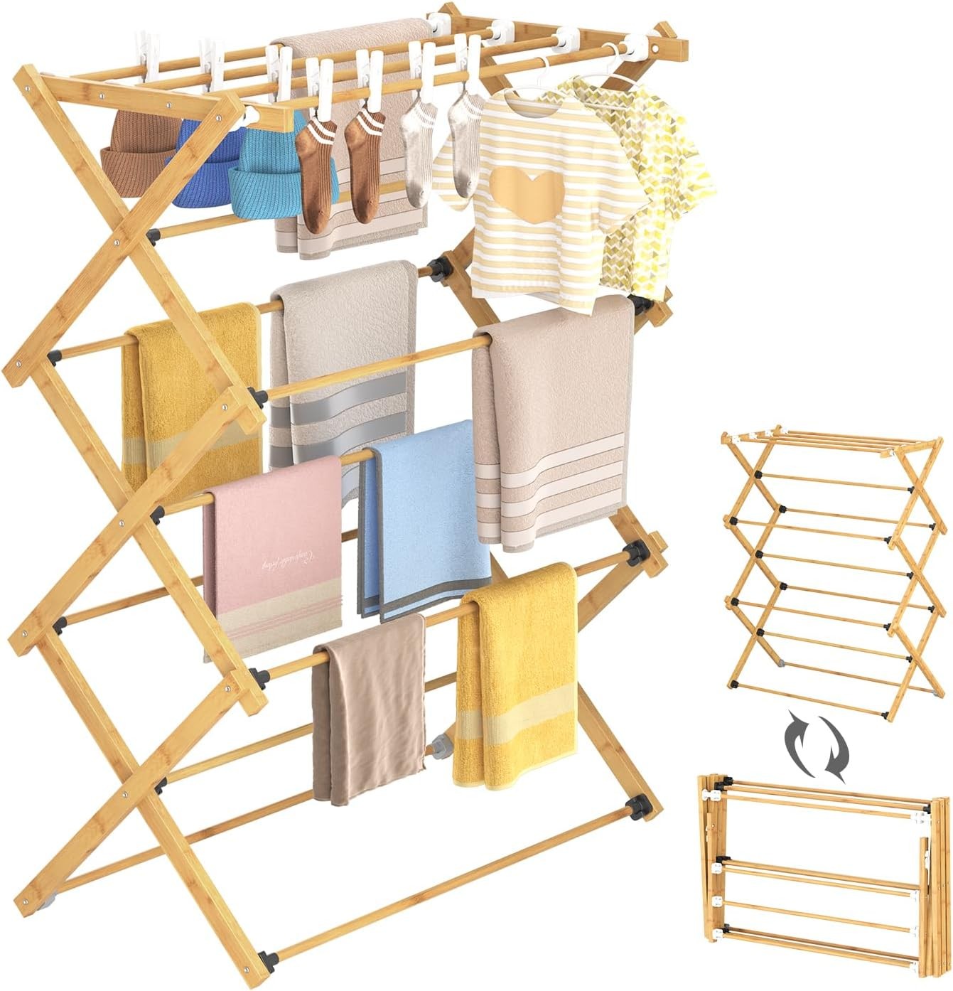 Bamboo Clothes Airer Folding Indoor Drying Rack Space Saving Laundry Stand