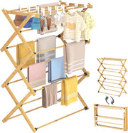 Bamboo Clothes Airer Folding Indoor Drying Rack Space Saving Laundry Stand