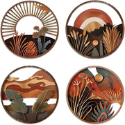 4pcs Boho Round Wooden Wall Art Hanging Decor Set