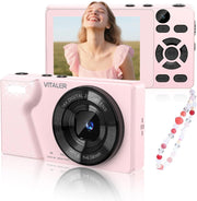4K 64MP Digital Camera Dual Lens Compact Camera 18X Zoom Pink USB-C