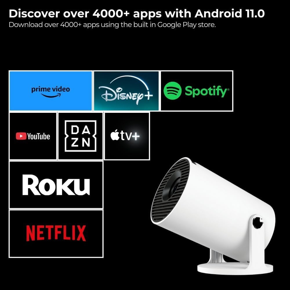 4K Smart Projector 1080P WiFi 6 Bluetooth 210° Rotating Netflix