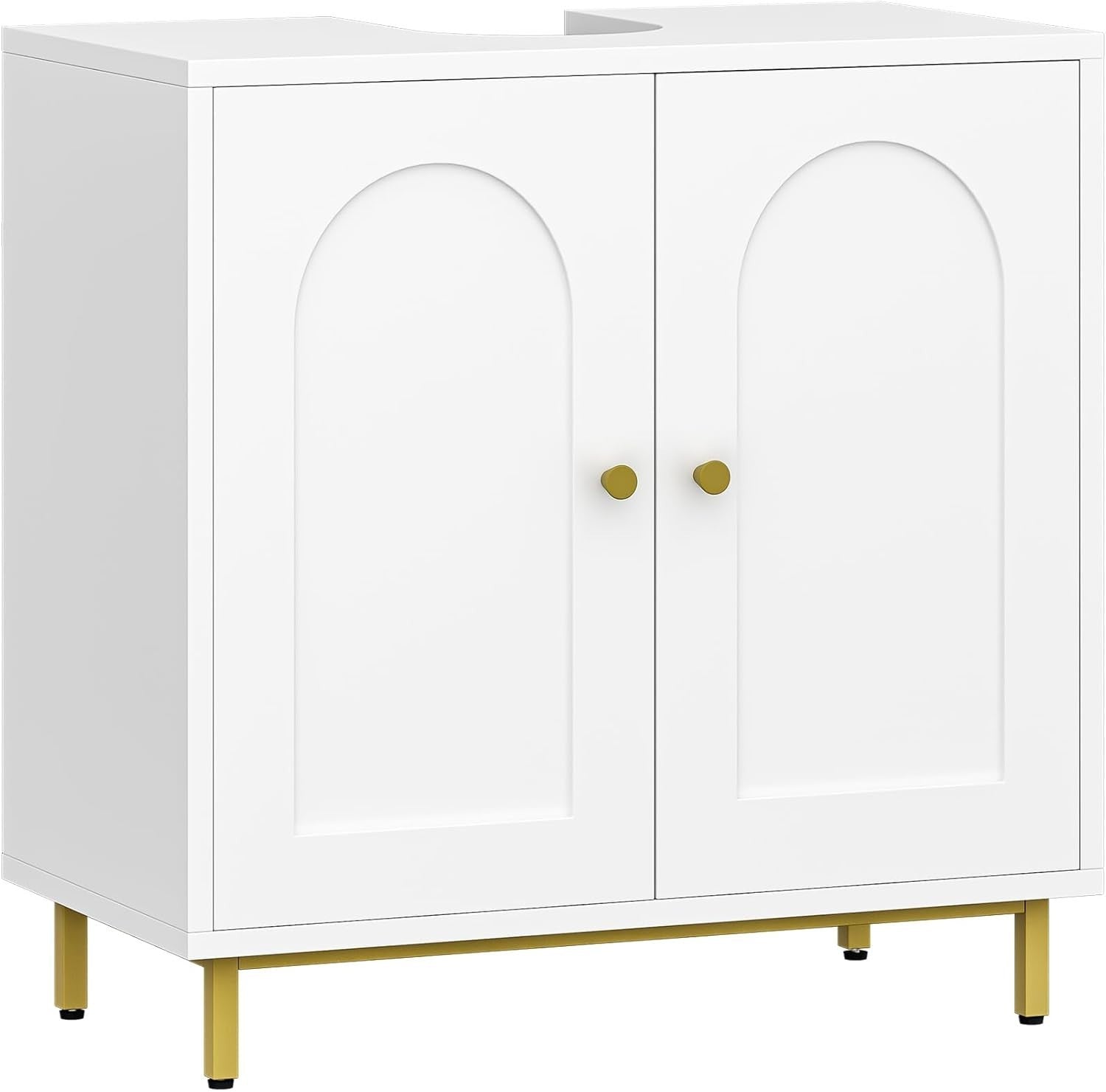 Luxury White Under Sink Cabinet with Shelf & Gold Legs – Bathroom Storage 63cm