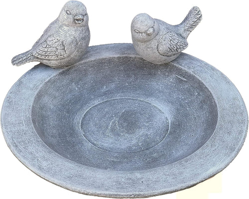 Stone Bird Bath Plate with 2 Birds Frost-Proof Garden Ornament 32cm
