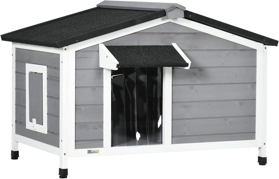 Outdoor Wooden Dog Kennel with Raised Base & Ventilated Roof 97x72x65cm Black