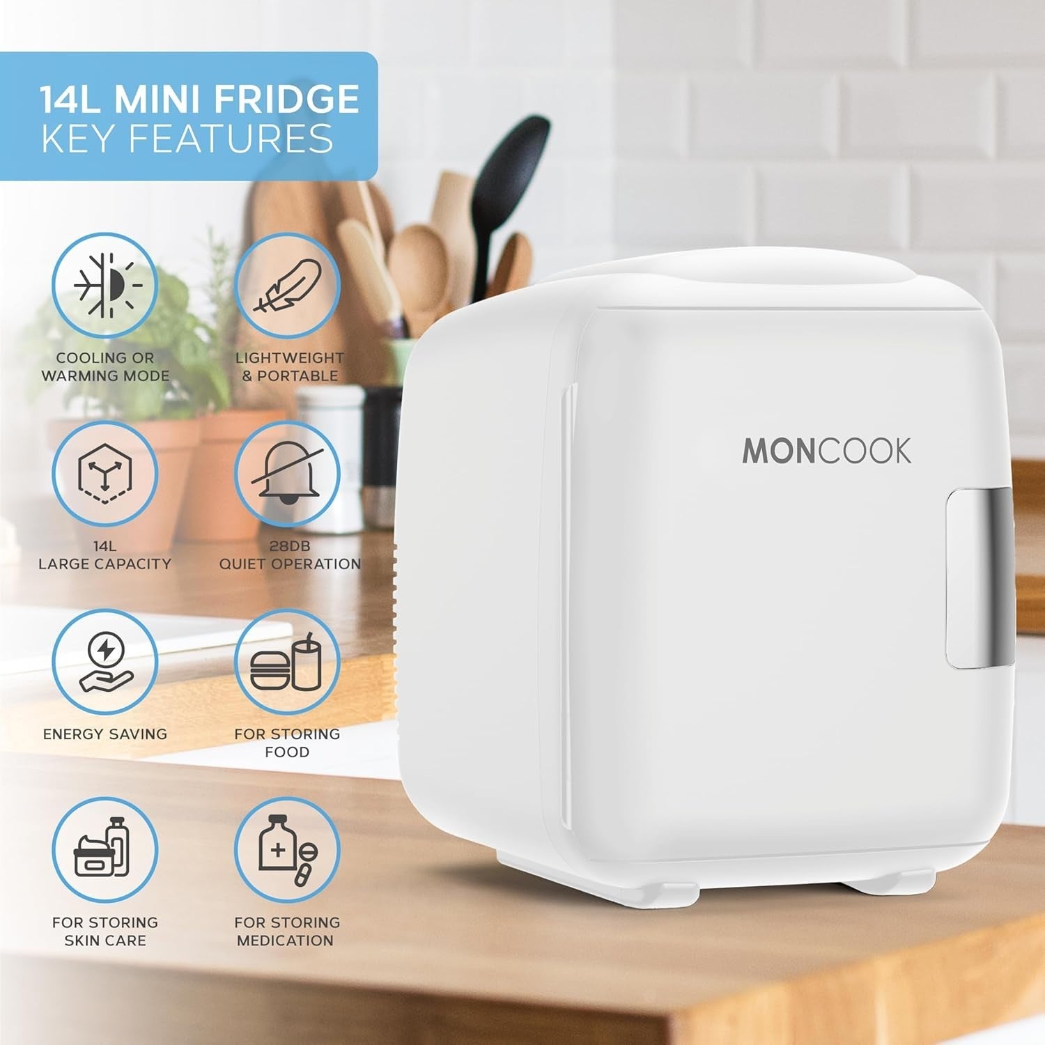 14L Mini Fridge Cooler & Warmer Portable White Mono AC/DC Frost Free