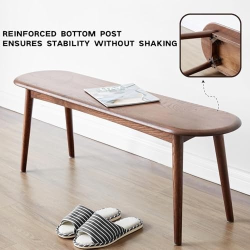 Solid Oak Wood Dining Bench Walnut Half-Round Entryway Bedroom Seat 47in