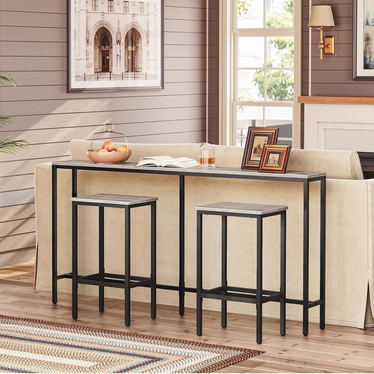 Narrow Console Table 160cm Long Industrial Sofa Side Table with Storage
