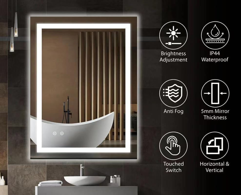 LED Bathroom Mirror 45x60cm Anti-Fog Lighted Wall Vanity Demister