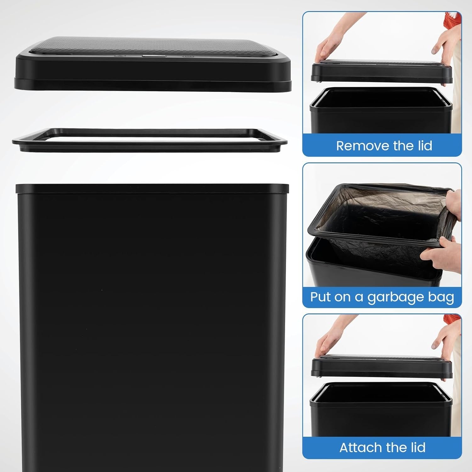 50 L Touchless Kitchen Bin  Automatic Sensor Trash Can Black Steel
