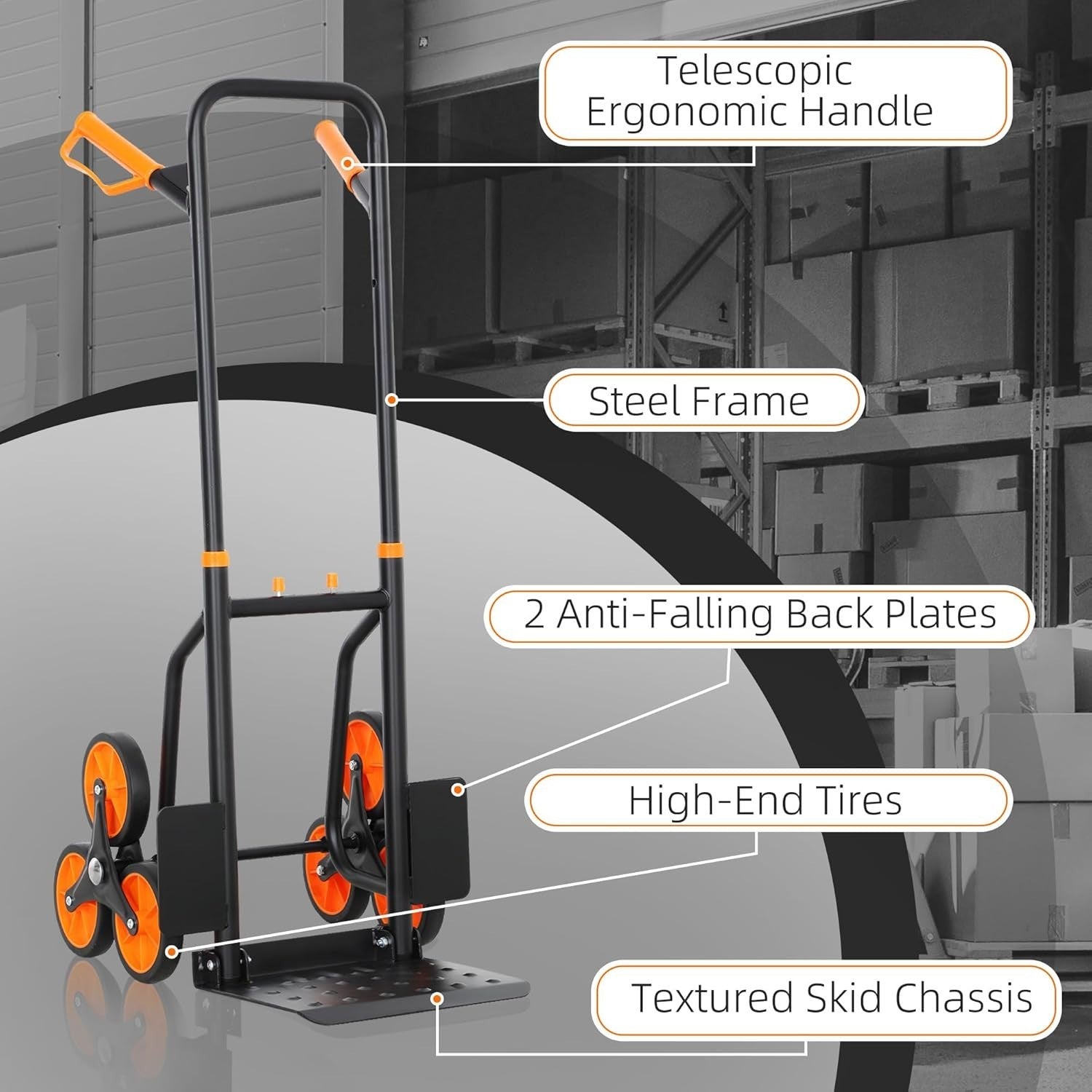 Stair Climbing Hand Truck 120kg Heavy Duty Foldable Steel Trolley