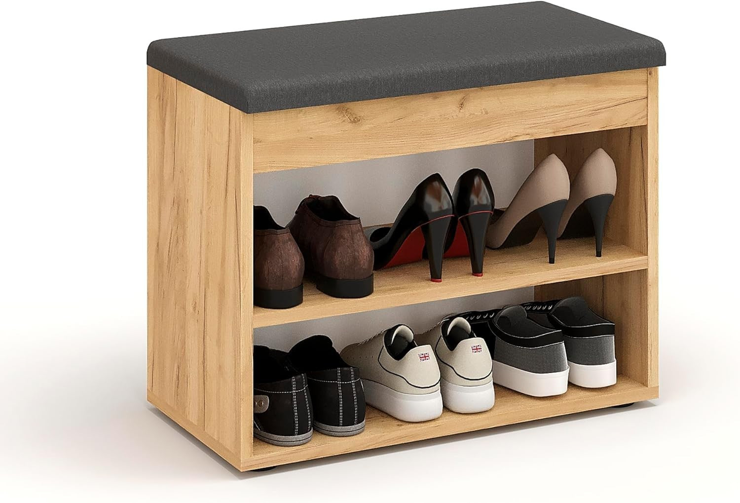 Narrow Shoe Storage Bench with Cushion Seat Hidden Compartment Entryway Unit