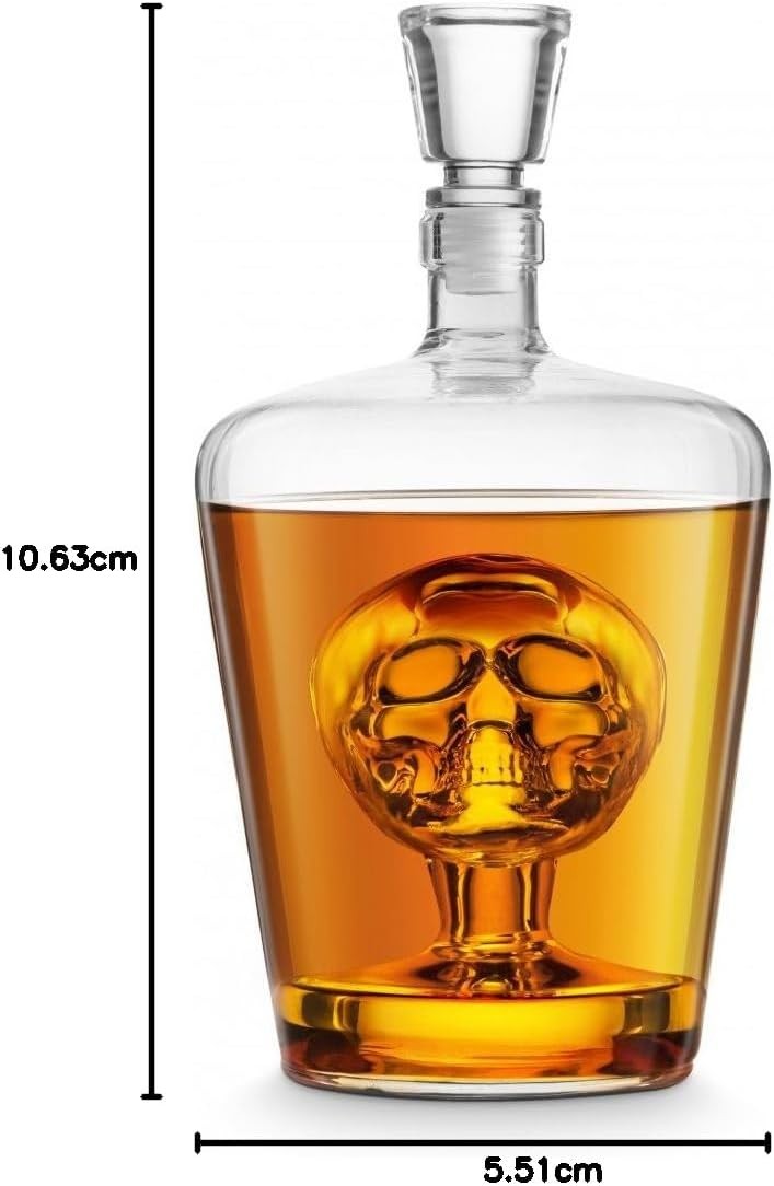 Skull Whiskey Decanter 1 Litre Hand-Blown Glass Liquor Bottle Bar Gift