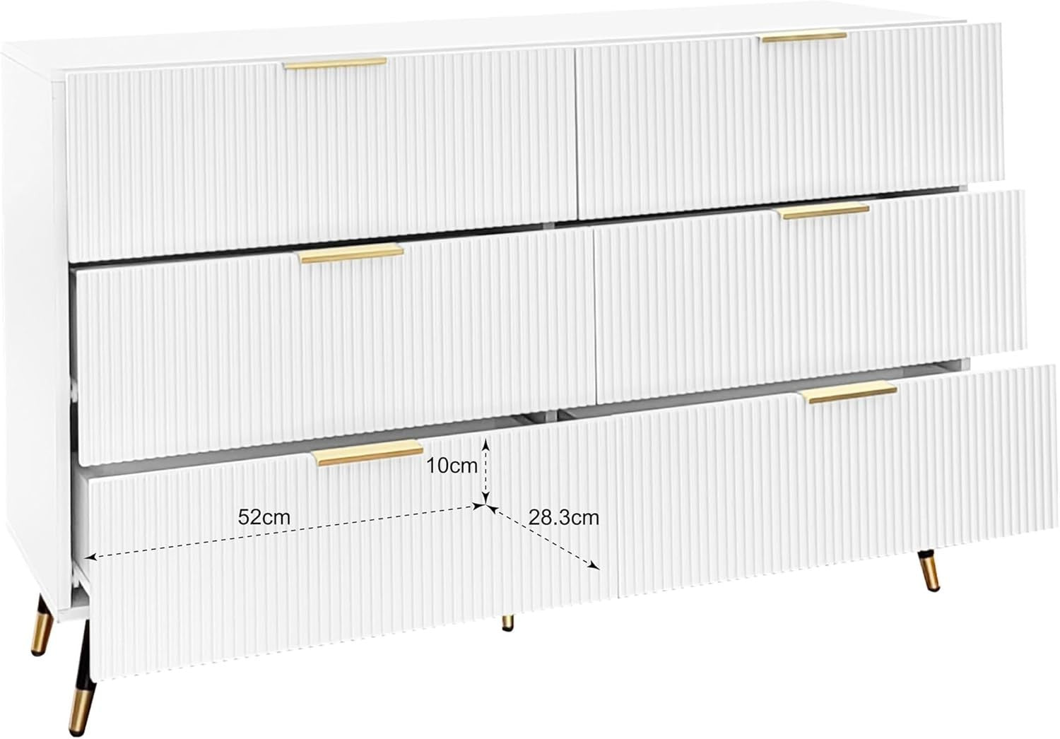 Modern White Sideboard Cabinet 6 Drawers Gold Legs Storage 120x40x77cm