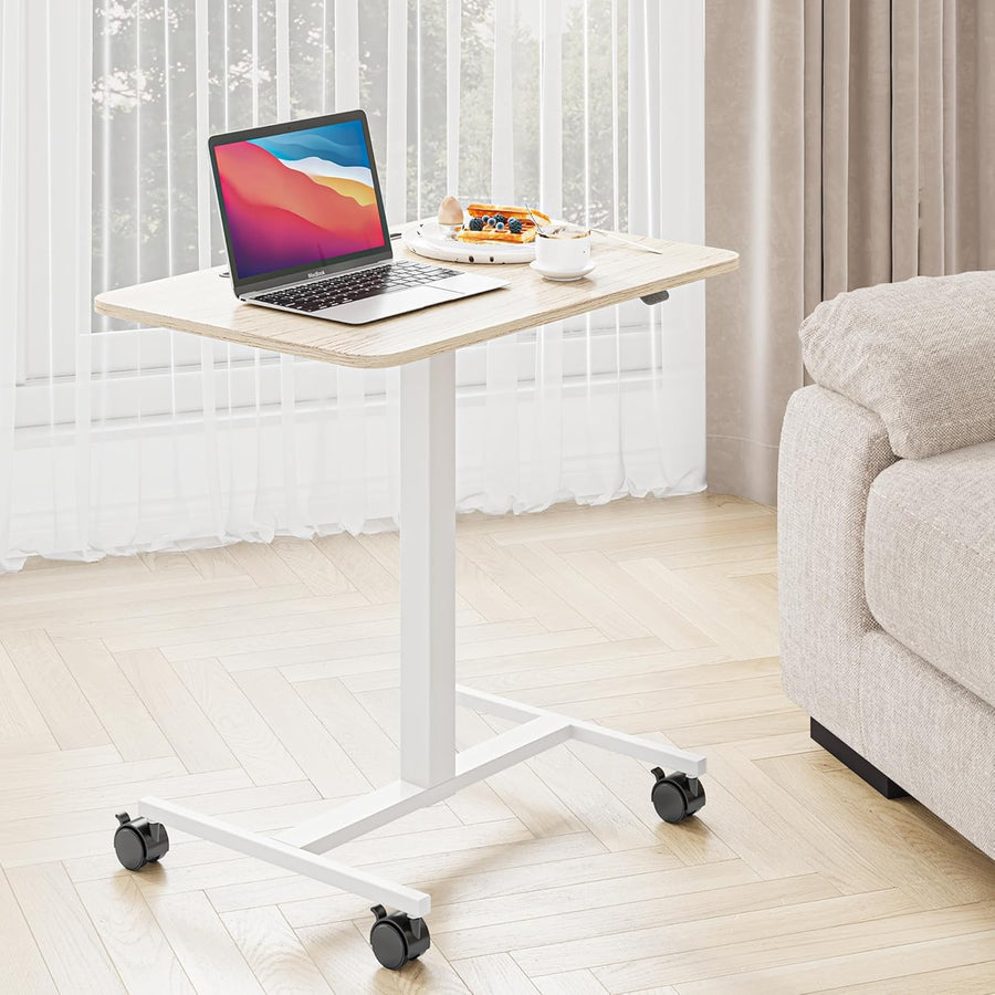 Mobile Standing Desk Height Adjustable Rolling Laptop Table Sit Stand Oak