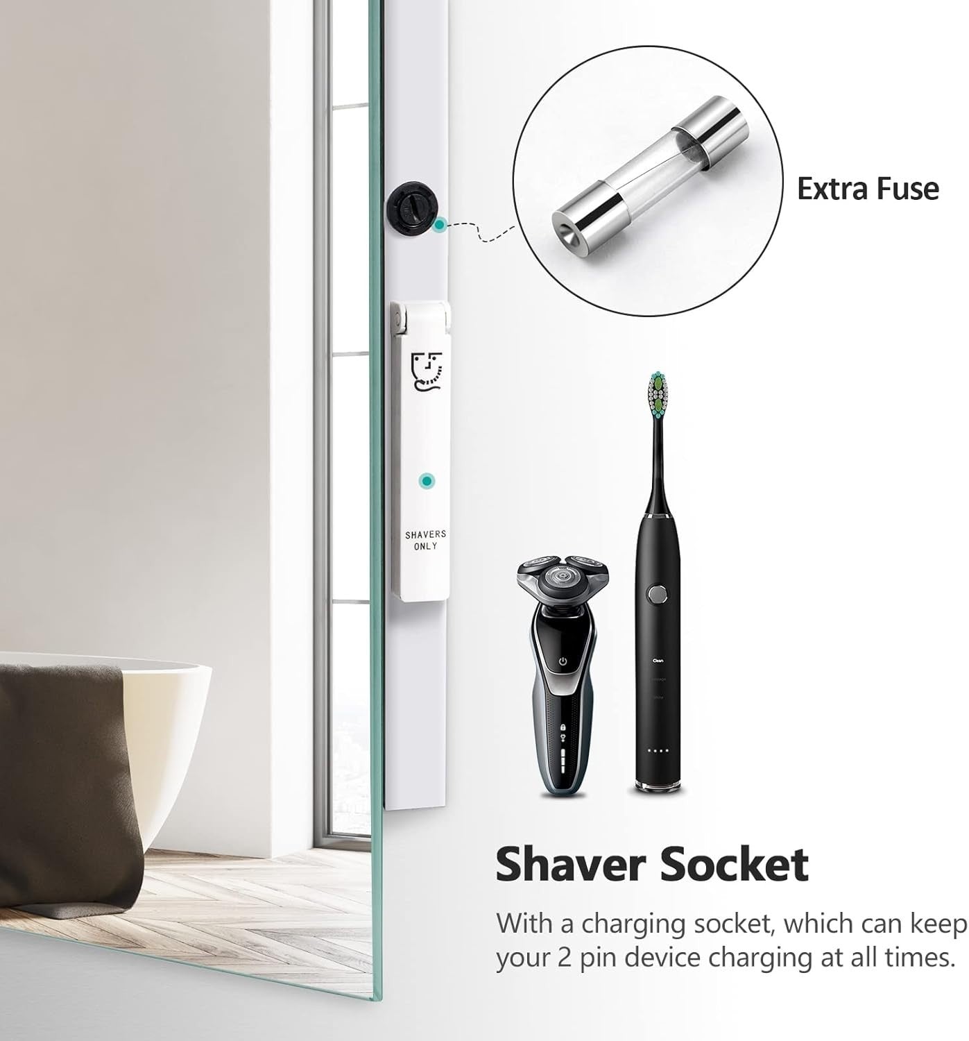LED Bathroom Mirror 80x60cm with Shaver Socket & Anti-Fog Touch Control