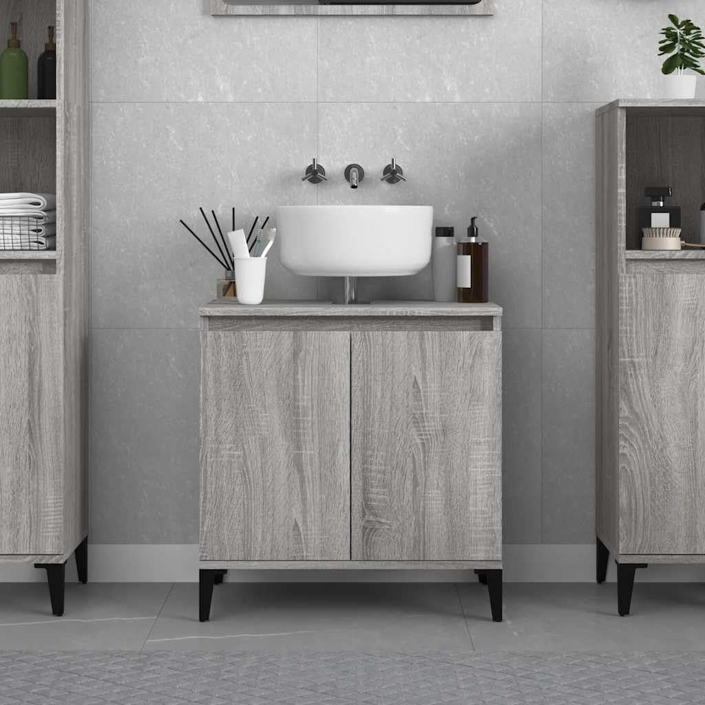 Grey Sonoma Bathroom Sink Cabinet | 58x33x60cm Modern Under Sink Storage