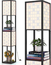 Floor Lamp with Shelves Grid Lampshades Storage Standing Light Reading Lamp