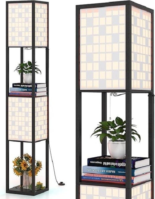 Floor Lamp with Shelves Grid Lampshades Storage Standing Light Reading Lamp