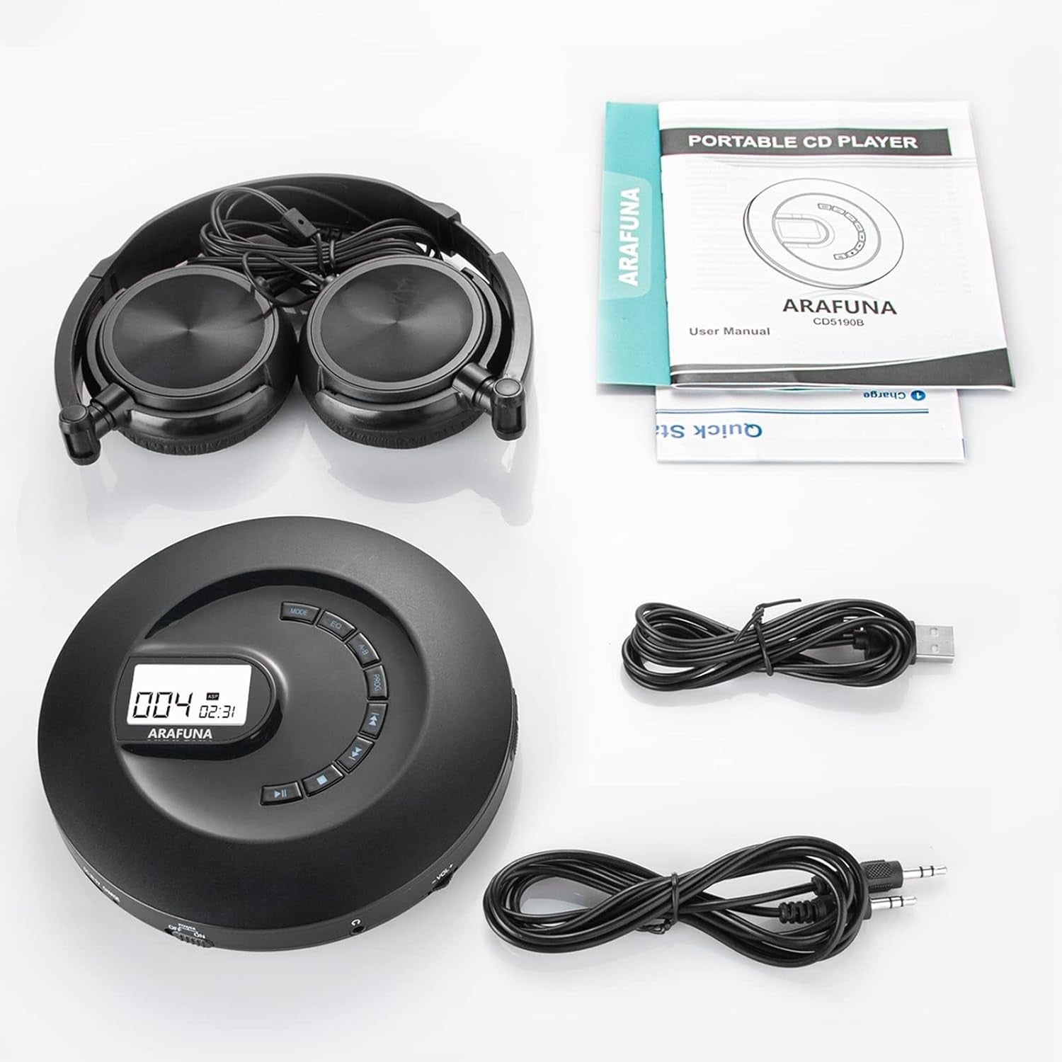Portable Rechargeable CD Player Anti Skip LCD AUX Headphones Travel