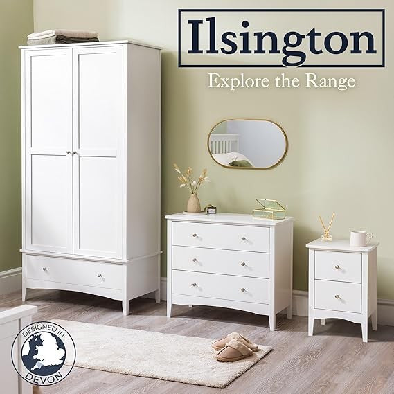 White 2 Drawer Bedside Table Modern MDF Nightstand | Smooth Glide Storage Unit