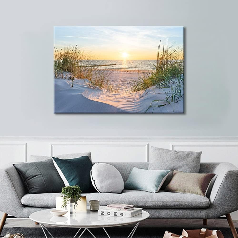 Framed Beach Sunrise Canvas Wall Art 24x16in Seaside Print
