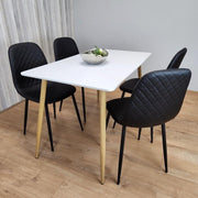 White Dining Table Set with 4 Black Faux Leather Chairs, Modern Kitchen