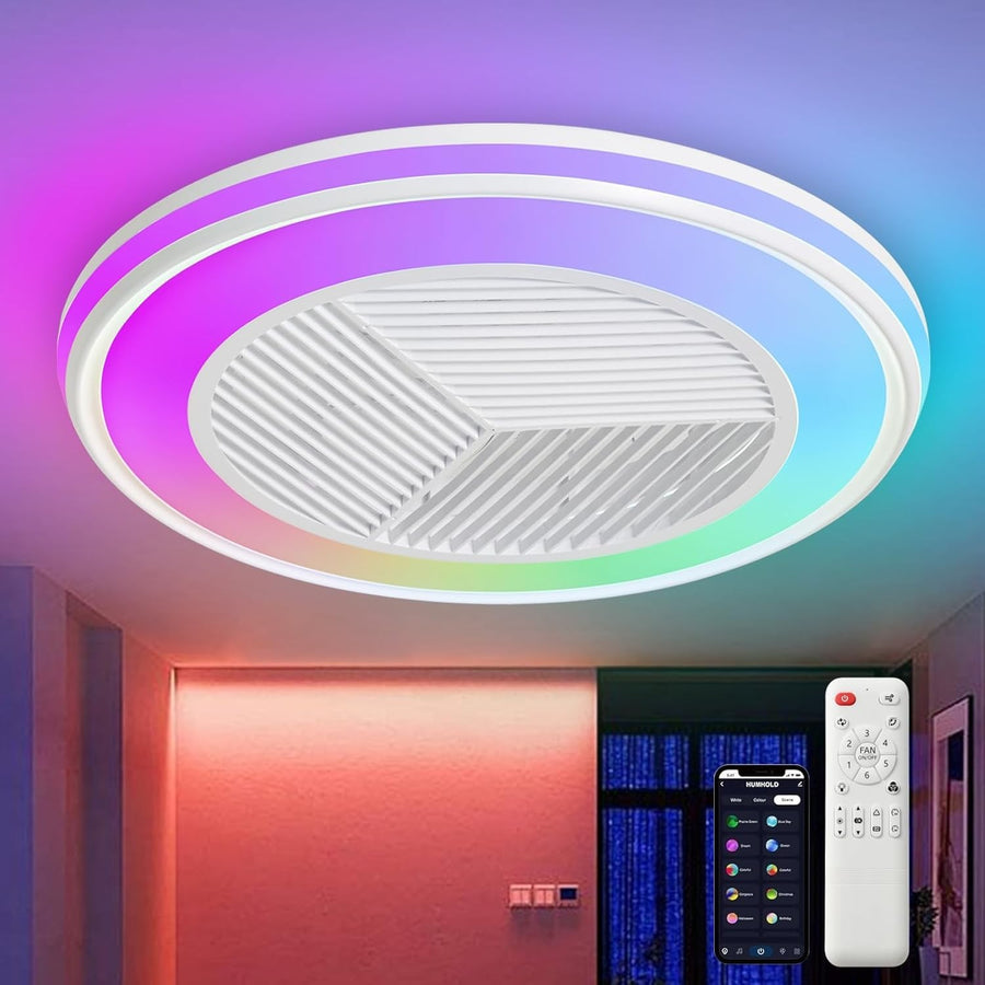 DWDVBL 50CM RGB Ceiling Fan with Smart LED Light, Remote & App Control