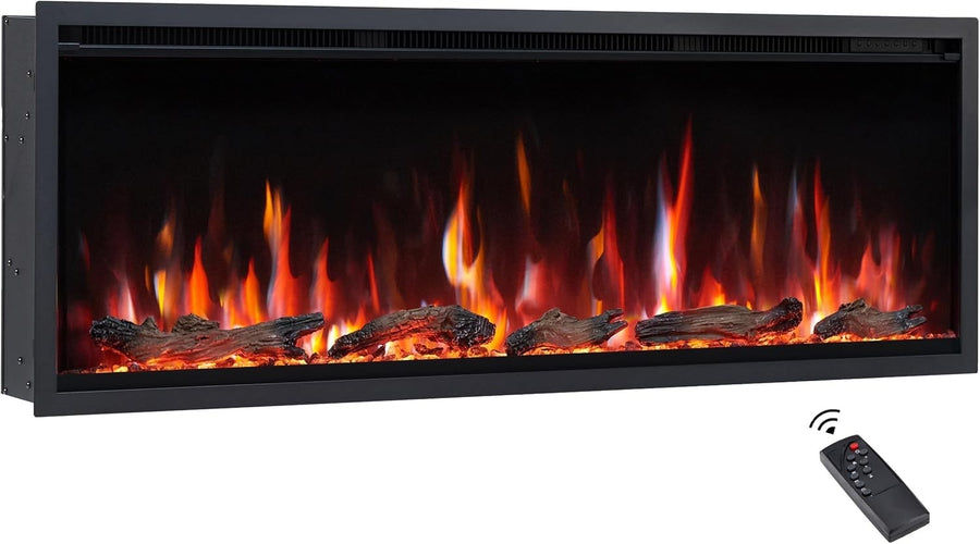 50” Wall Mounted Electric Fireplace LED Heater Fire Log Remote
