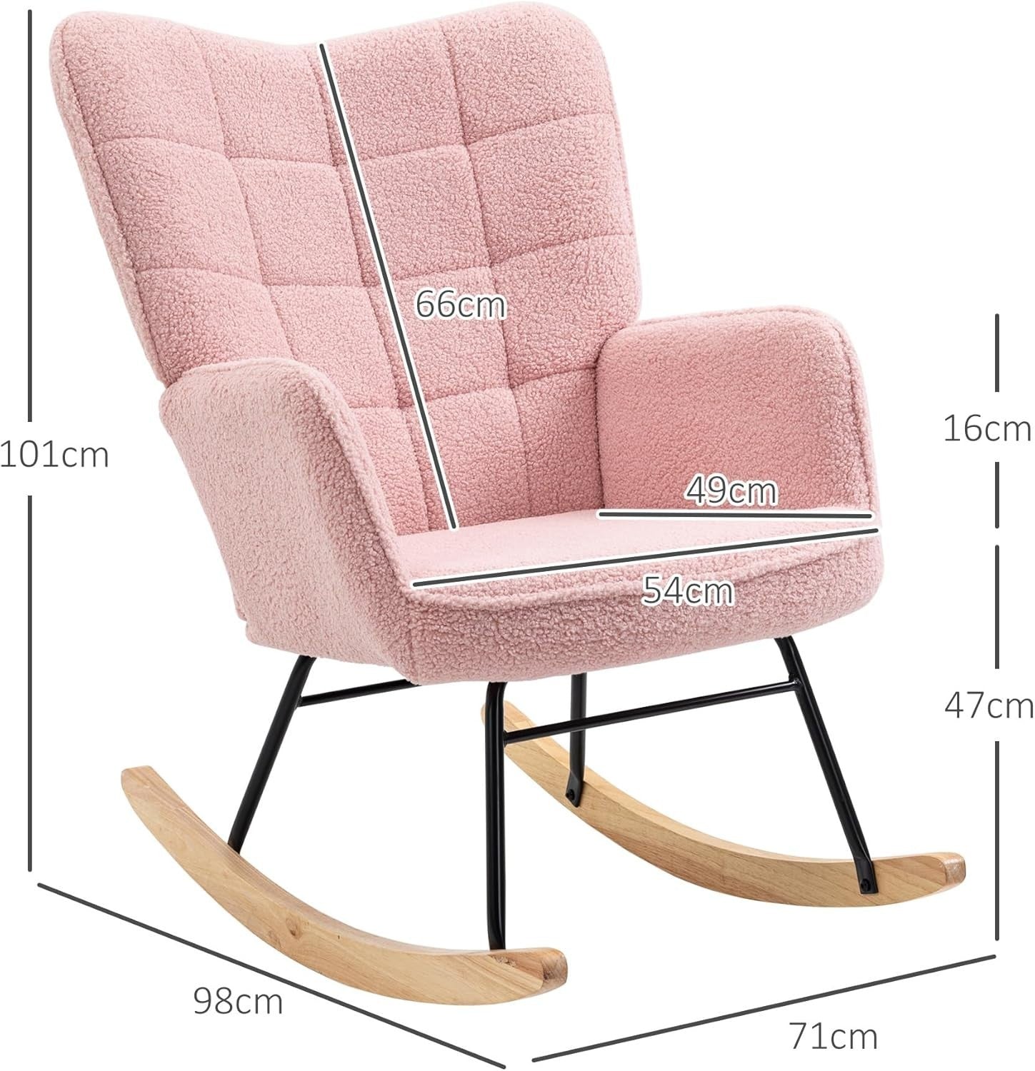 Pink Rocking Chair for Nursery, Tufted Armchair Fleece Upholstery, 71x98cm