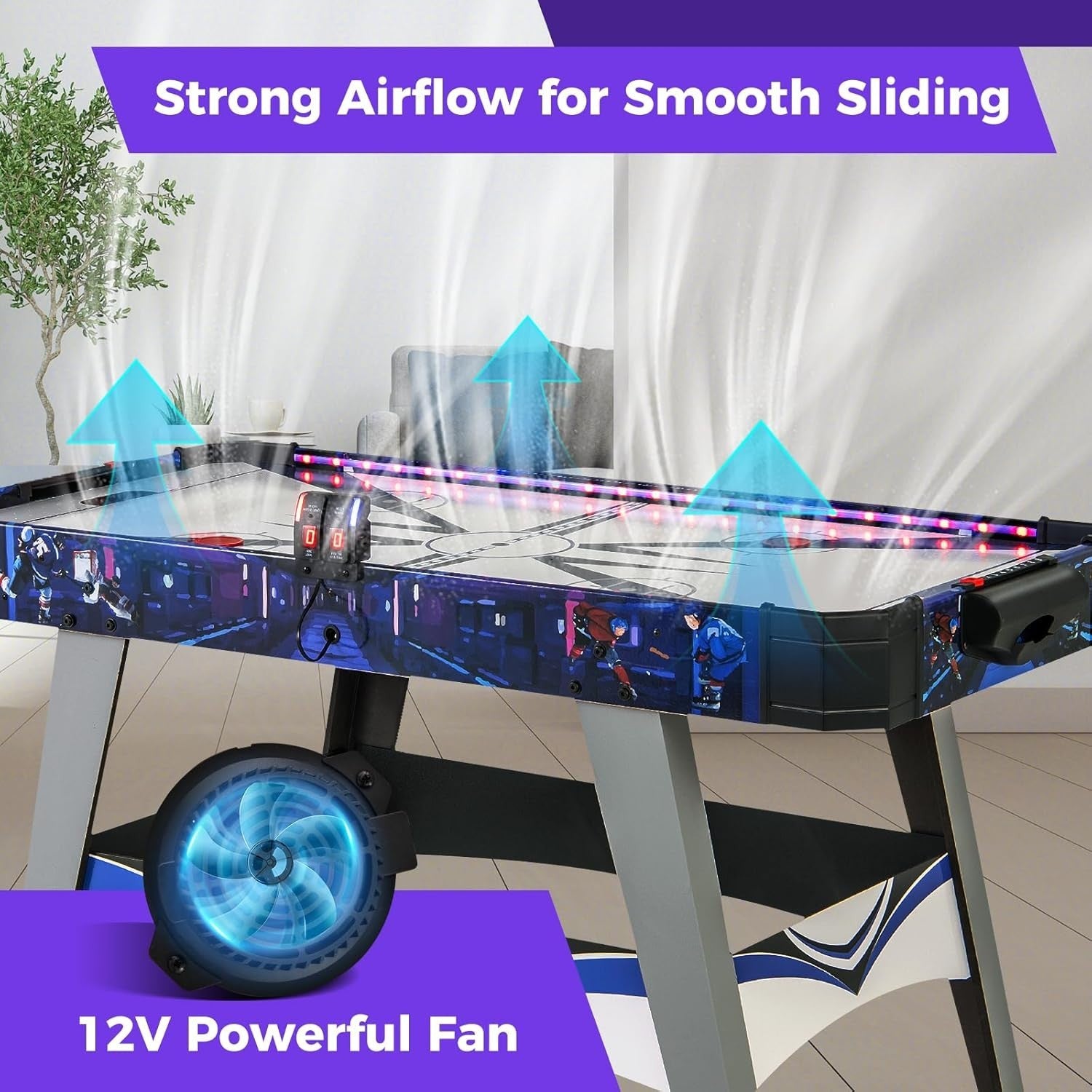 54 Inch Air Hockey Table LED Lights 12V Motor Arcade Game Indoor