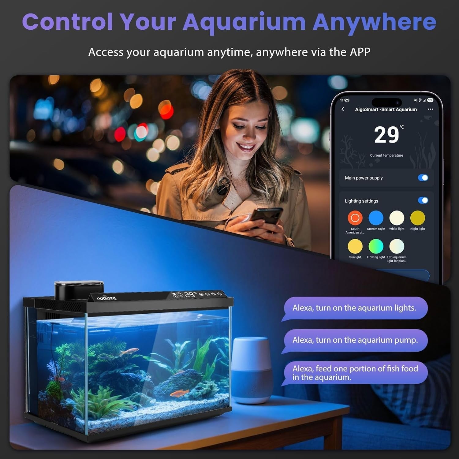 30L Smart Aquarium Starter Kit with App Control & LED Plant Light