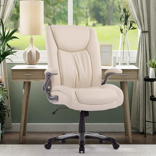 Big & Tall Office Chair Ergonomic Desk Seat 400lbs Wide PU Leather Ivory