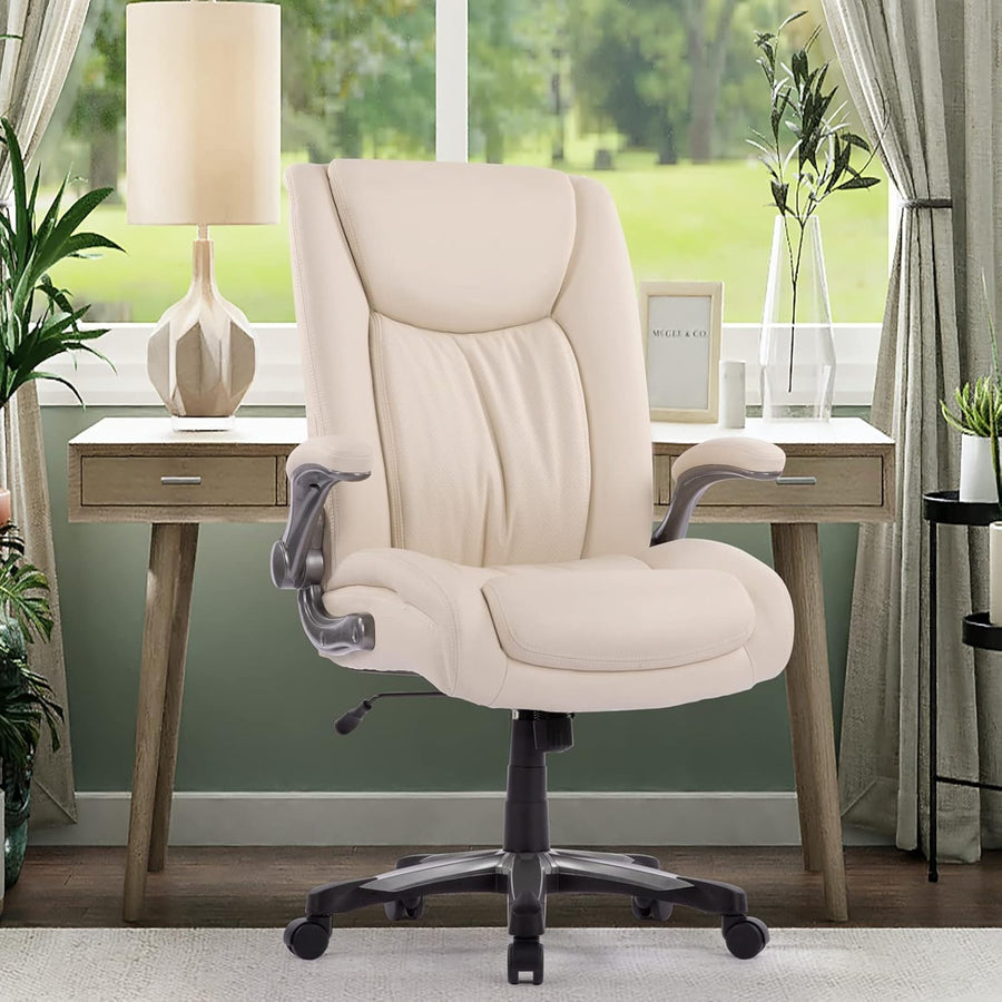 Big & Tall Office Chair Ergonomic Desk Seat 400lbs Wide PU Leather Ivory