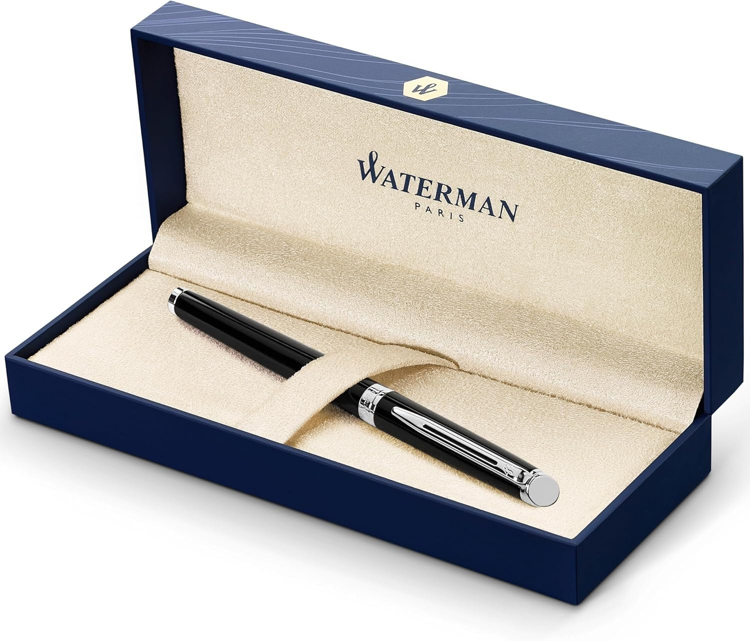 Luxury Fountain Pen – Black Gloss Chrome Trim, Medium Stainless Steel Nib