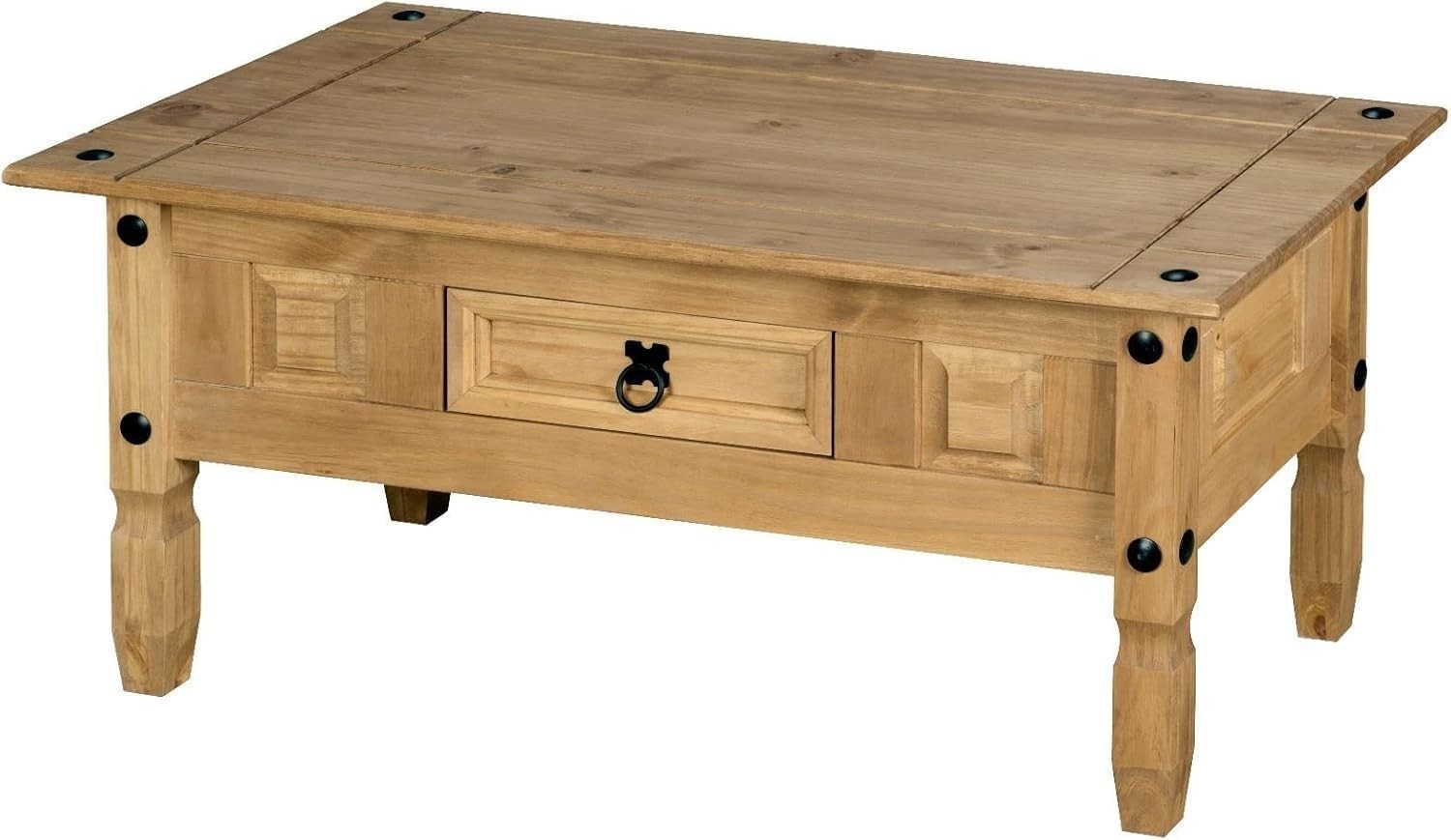 Rustic Pine Coffee Table with Drawer, Solid Wood, 95x50x44cm, Mexican Style