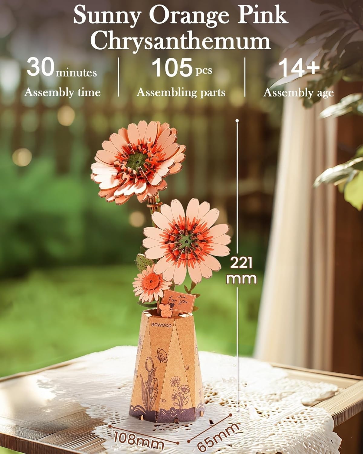 3D Wooden Gerbera Daisy Flower Puzzle Kit for Home Decor & Gifts
