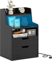 LED Bedside Table with Charging Station, RGB Light, 2 Drawers & Storage Shelves