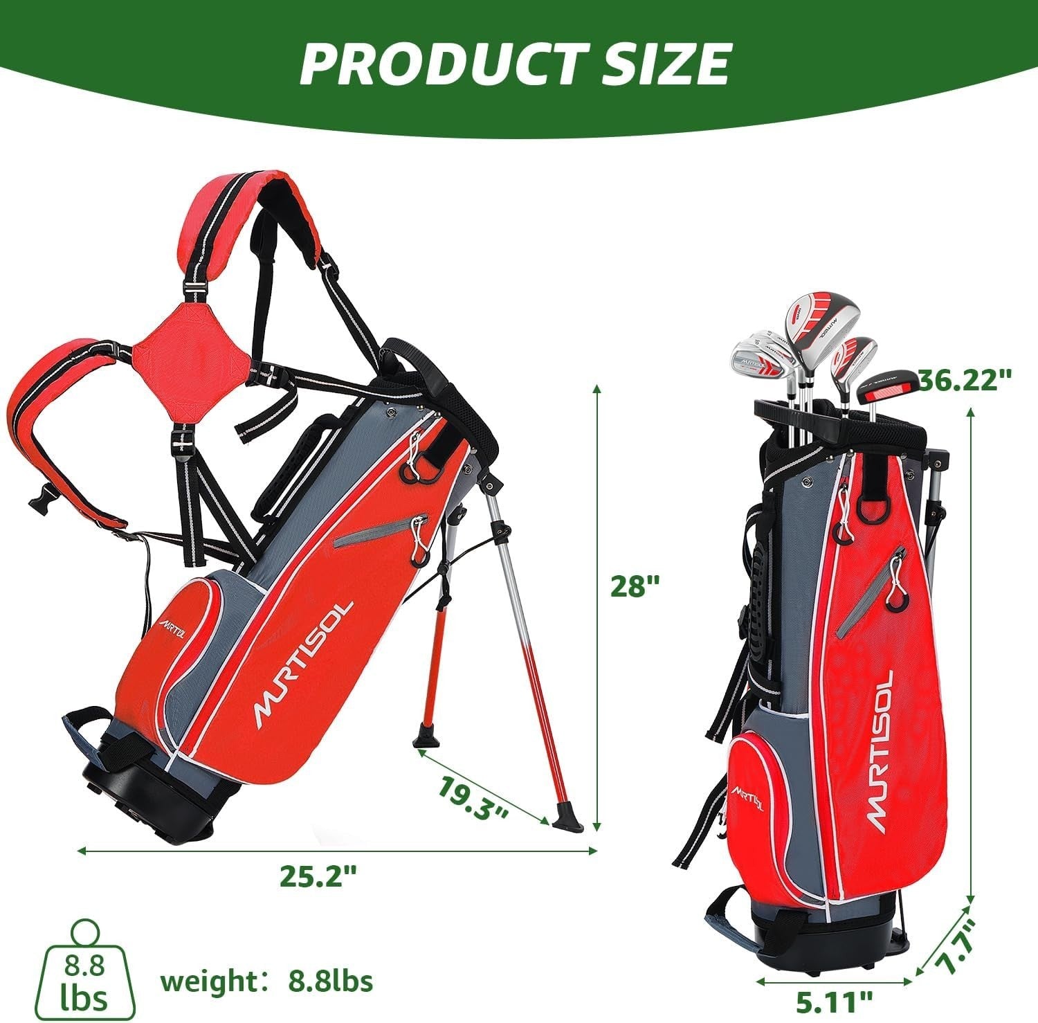 Junior Right Hand Golf Club Set 6 Piece Lightweight Easy Swing Red