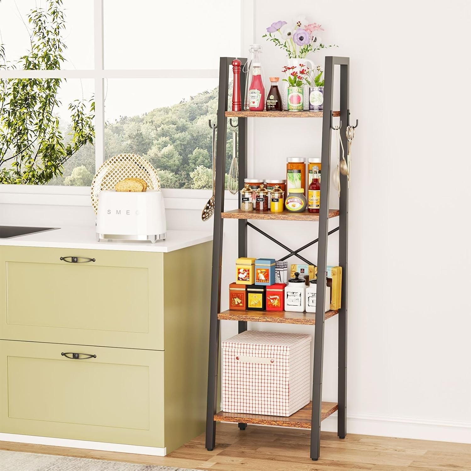 Industrial Ladder Bookshelf 4 Tier Freestanding Storage Shelf Space Saver