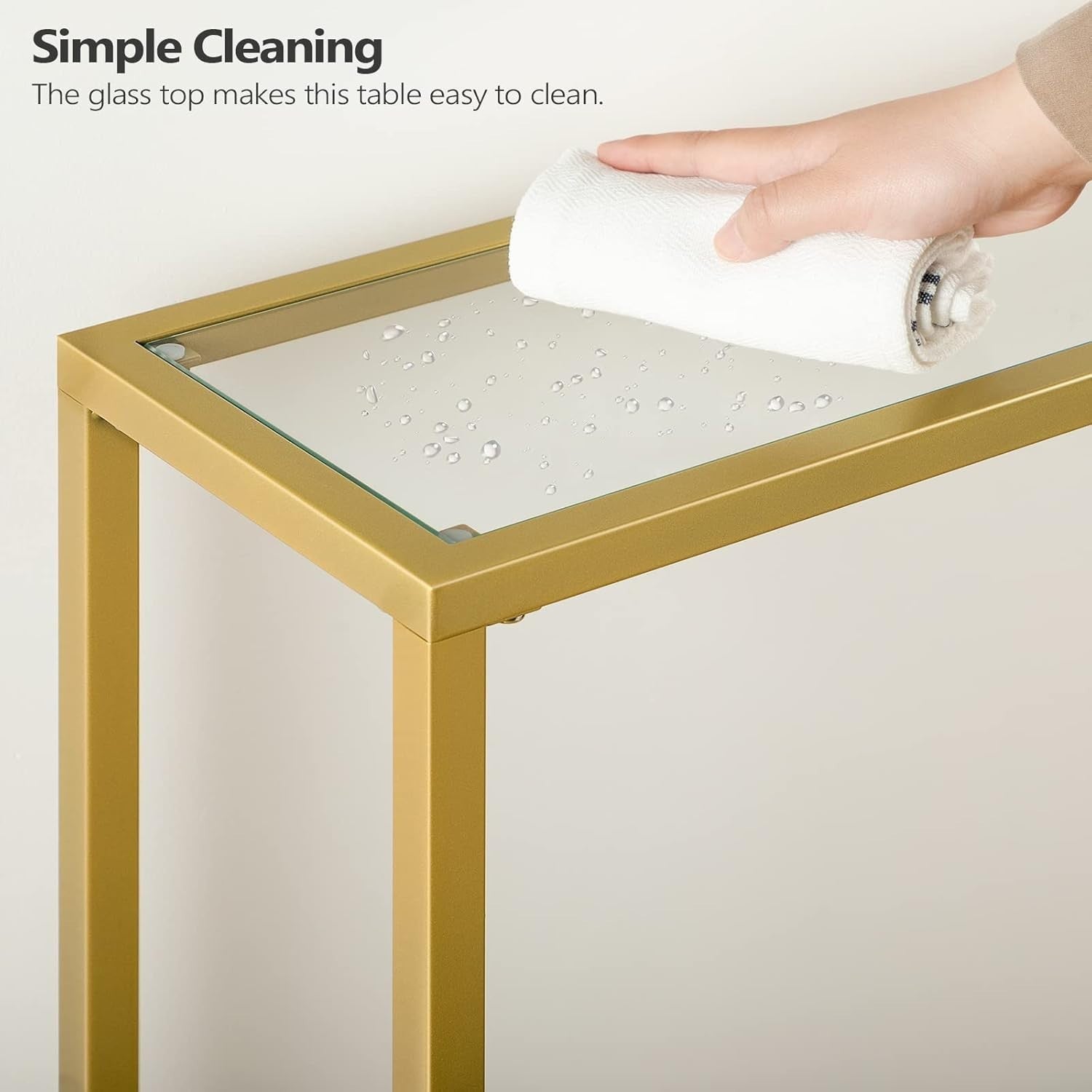 Slim 2-Tier Gold Console Table 100x22x80cm Tempered Glass Shelf