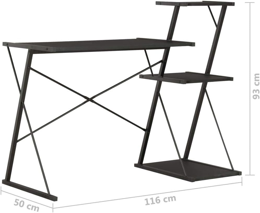 Modern Black Computer Desk with Shelves 116x50x93cm Office Workstation