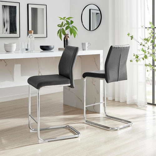 Modern Black Bar Stools Set of 2 – Faux Leather Cantilever Chairs