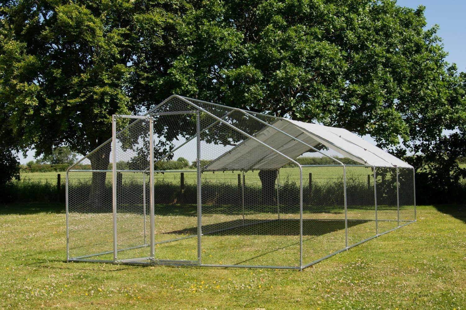 XXL Walk In Chicken Run Galvanised Steel Secure Small Gap Door 3x8m